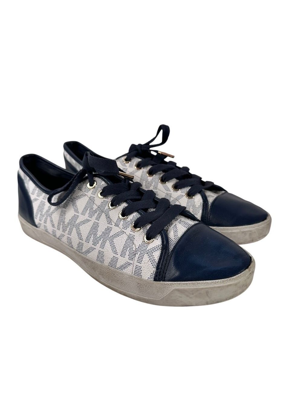 KORS Michael Kors Navy White Signature Sneakers Womens 10 Monogram Casual